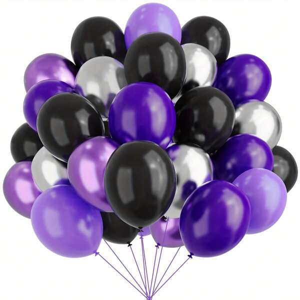 56pcs 10 Inch Light Purple Deep Purple Black Silver /Orange Balloons, Perfect For Birthday Decor, Halloween Party Decoration, 2025 Graduation Decoration, Retirement Party Decoration, Wedding Decor, Anniversary Decoration, And New Year Decoration.