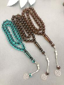 1 Pc 10-12mm Single Bead Muslim Prayer Beads Bracelet, 45pcs Resin Beads, Multifunctional, Boho Vintage Elegant Religious, Suitable For Daily Recitation, Leisure, Vacation, Hangout, Wedding Accessory, Holiday Gift - Multicolor - View 3