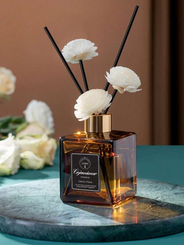1 pieza, 50ML Ambientador con 5 varillas de fragancia, adecuado para la desodorización del baño, fragancia para el dormitorio, decoración del hogar, botella de vidrio, forma rectangular, sin plumas, aceite esencial de larga duración, ideal para eliminar olores, regalo del Día de San Valentín, aromaterapia, difusor, fragancia para el hogar, ambientador de casa