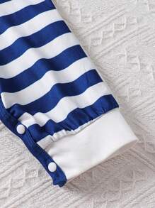 Baby Boys Cute Casual Gift Outdoor Comfortable Soft Cartoon Horse & Letter Print Colorblock Striped Crew Neck Short Sleeve Romper, Summer