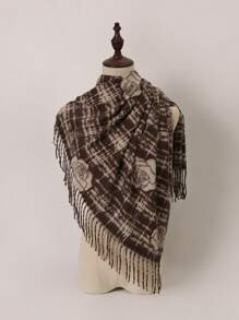 1pc Flower Print Casual Polyester Scarf, Suitable For Winter