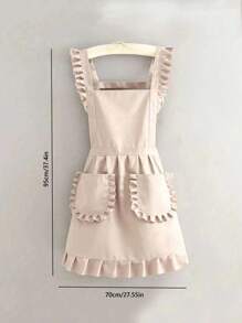 1 szt. Dostosowany nadrukowany stylowy koreański fartuch, wodoodporny i odporny na plamy, fartuch ze śliczną koronkową spódnicą, nowoczesny poliestrowy fartuch odporny na olej, czarny fartuch kuchenny, czarny fartuch odporny na plamy, fartuch bez rękawów, do domu, kuchni