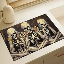 1 pieza Felpudo absorbente con estampado de esqueleto de Halloween para encimeras de cocina, tazones, platos, con alta absorbencia que oculta las manchas, con respaldo de goma, estera multifuncional para cafeteras, escurreplatos, utensilios de cocina