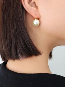 MiDuoDuo 2pcs Fashionable U-Shaped Earrings With Faux Pearl Decor, Minimalist Luxury Earrings For Women