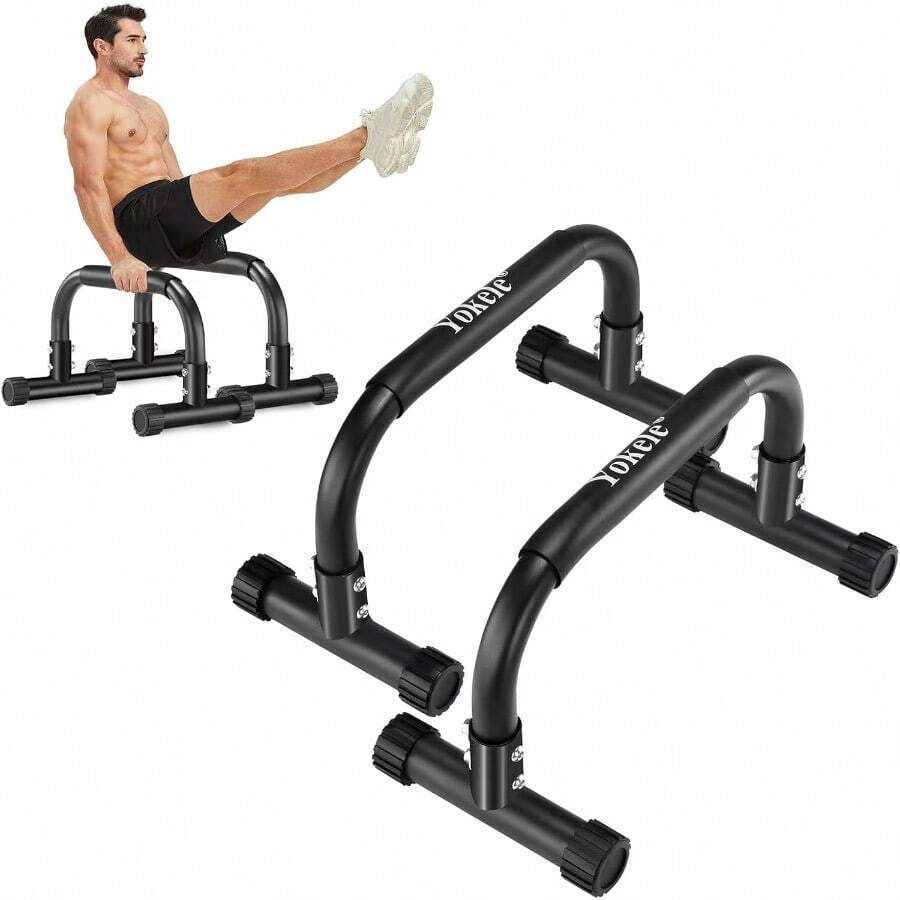 Push Up Bar 9.5 High Parallettes Bars No Wobbling Dip Bar For Handstand Planche LSit Strength Training Calisthenics Equipment For Home Gym SH PO - Black - View 1