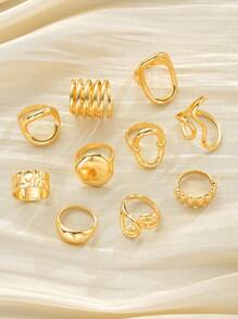 Set di 10 pezzi di anelli aperti asimmetrici di stile vintage a moneta geometrica per donne, adatto per vacanze, feste, appuntamenti, uso quotidiano, regalo (senza scatola)