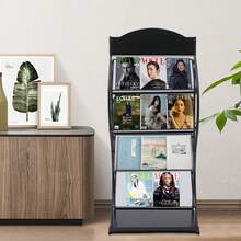 Bazargame 4 Layers Magazine Rack Floor-Standing, 4-Tier Floor-Standing Magazine Rack, Calligraphy Stand Shelf, Brochure Stand, Leaflet Display Stands Free Standing - 黑色 - 查看 2