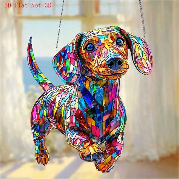 2D [8 Inch X 6.7 Inch Acrylic Dachshund Decor] 1pc 2D Flat Dachshund Sun Catcher - 8 Inch X 6.7 Inch Acrylic Colorful Plastic Window Hanging Decor, Animal Themed Wall Art, Home Decor For Bedroom, Kitchen, Outdoor Garden, Housewarming Gift For Dog Lovers