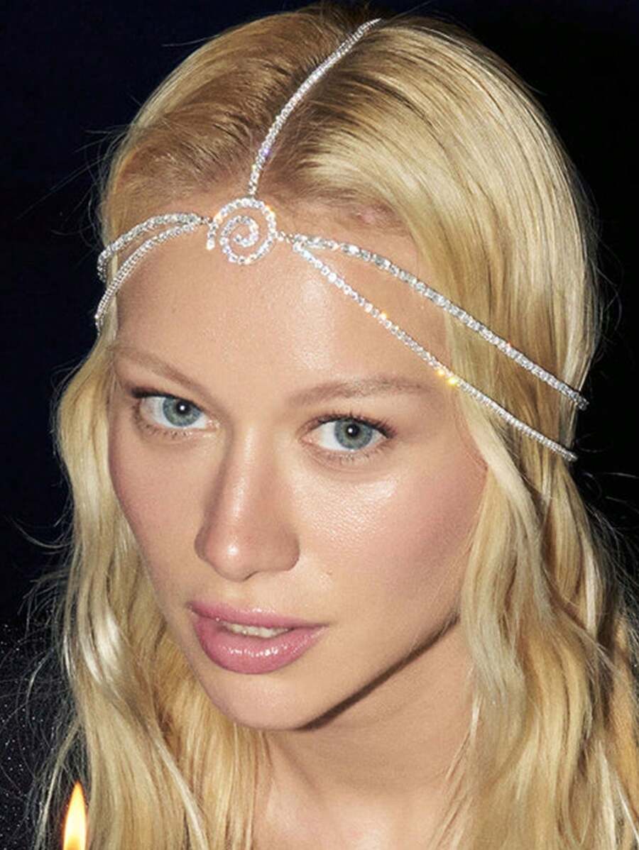 Elegant Rhinestone Spiral Snail Head Chain Headpiece Jewelry For Women Wedding Bride Forehead Headband For Party Birthday Gifts Or Daily Wear