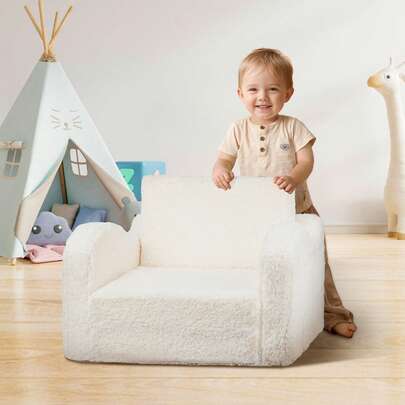 2-In-1 Kids Sofa Bed Convertible Toddler Couch To Lounger Chair With Removable Washable Cover Sherpa And Plush Folding Sofa Bed For Boys Girls, Gift For Birthday, Christmas