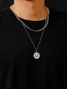 2入組嘻哈男士不銹鋼鏈條樣式項鍊 - 銀色 - 查看 5