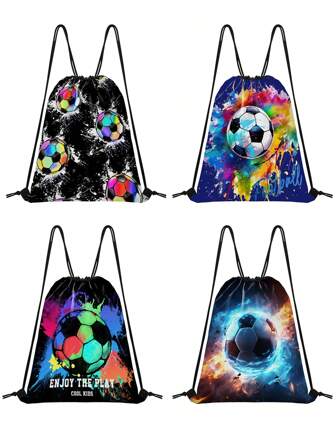 Kids' Fun Pattern Drawstring Bag - Teens Sport Gym Swim Travel Work Hiking Daypack Bag, Lightweight , Cute Designs Basketball,Football Print - Perfect For School, Sports, Travel, And Toy Storage