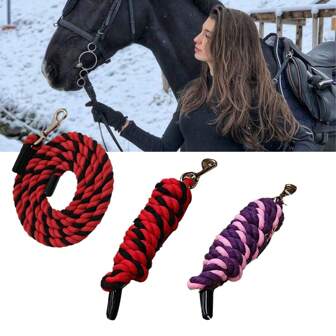 1 stuk duurzaam gevlochten paardenlijn met haak, universele ruitersportuitrusting, dikke geweven teugel geschikt voor paardrijden, grote hondenriem - multipack (lichte kleurvariaties)