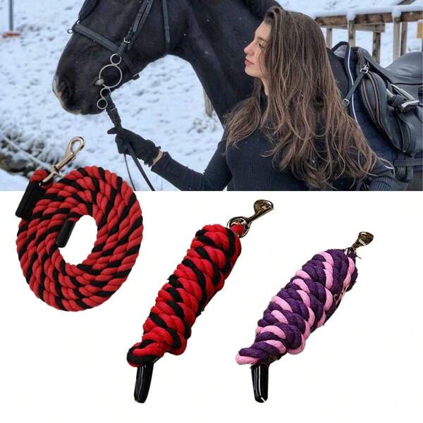 1pc Durable Braided Horse Lead Rope With Hook, Universal Equestrian Equipment, Thick Woven Rein Suitable For Riding, Large Pet Leash - Multi Pack (Slight Color Variations)