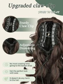 Extensión de cola de caballo de 16 pulgadas con pinza garra, extensión de cabello natural y sintético rizado y ondulado, accesorio de cabello para uso diario de mujeres