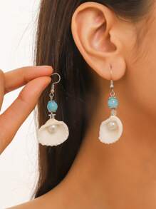 Natural Seashell Pearl Beaded Earrings - Bohemian Ocean Beach Vacation Jewelry, Colorful Statement Dangle Earrings For Women