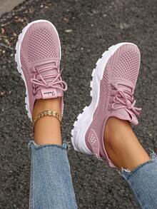 Damskie codzienne sportowe trampki na świeżym powietrzu, modne, oddychające, lekkie buty do chodzenia i biegania, antypoślizgowe, wytrzymałe, całoroczne "Chunky Sneakers" - Różowy - Zobacz 5