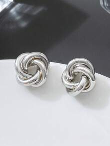 1 Pair Stylish Twisted Metal Minimalist Geometric Silver Twist Clip-On Earrings - Silver - View 5