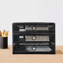 OUKANING Schreibtisch Organizer Dreifach-Schreibtisch-Ordnerhalter 3 Fächer für Dokumente Mesh Schreibtisch Zubehör Ablage Zeitschriftenhalter für Bürobedarf 35.5 * 25.5 * 17cm (Schwarz) - Schwarz - Übersicht 2