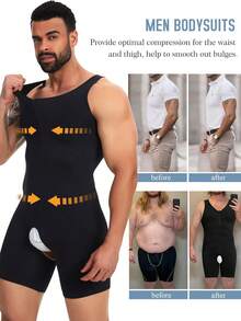 Men Full Body Shaper Compression Bodysuit Tummy Control Chest Control Slimming Underwear Zipper Men Shapewear - Black - View 3