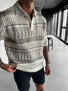 Camisa polo masculina listrada de manga curta vazada