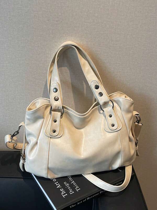1pc Vintage Large Capacity Handbag, Vintage PU Crossbody Satchel Bag, Women Casual Tote Bag With Wallet