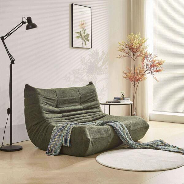 okwish Sofá cama doble, sillón relajante con respaldo, sofá perezoso, cojín de asiento interior, silla de meditación plegable, ideal para dormitorio y sala de estar.