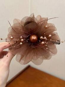 1Pc Peony & Feather Tassel Hair Claw | Elegant Party Hair Clip For Women, Perfect For Gatherings & Festivals