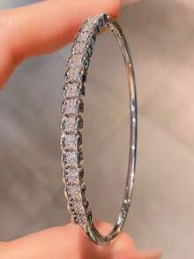 1 件时尚欧式不对称方晶锆石铜手镯，百搭高端，适合女士日常佩戴 - 時尚手鐲 - 查看 10