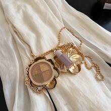 1 件新款迷你金属袋，电镀金色零钱包，亮面未来派金属色手提包，串珠链条斜挎包，花卉造型手提包，优雅零钱包 - 銀色 - 查看 7