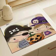 1 pieza Alfombrilla de secado para la cocina con diseño de bruja, pirata y calabaza de Halloween, súper absorbente, con respaldo de goma, multifuncional para el hogar, cafetería y máquina de café