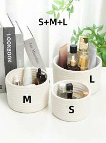 1 pièce/3 pièces Panier de rangement de bureau de couleur unie, paniers tressés en corde pour l'organisation, panier de rangement rond tressé à la main, panier de rangement décoratif de bureau, mini paniers mignons pour cosmétiques, divers, papeterie, bac de rangement de salle de bain (3 pièces = S + M + L) Cadeau de Noël pour les vacances, pour la rentrée scolaire, rangement et organisation