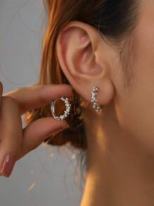 2pcs Minimalist Design Pearl Hoop Earrings, Refined & Vintage Style For Women Daily Wear