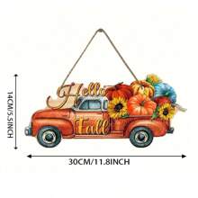 1pc Hello Fall Thanksgiving Day Harvest Sunflower Colored Pumpkin Car Wood 7.87in/20cm Sign Hanging Home Decoration, Tree Outdoor Decoration Pendant For Garden Room Festival Party Supplies Restaurant Festival Party Decoration