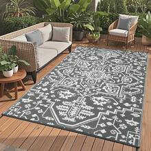 Traditional Home Decor Outdoor Plastic Area Rugs Waterproof Stain Resistant Reversible Camping Throw Carpet Easy To Clean Non Slip  UV Resistant Floor Mat For Camping Porch Deck Picnic Backyard Patio RV Camping Beach - Grey - View 1