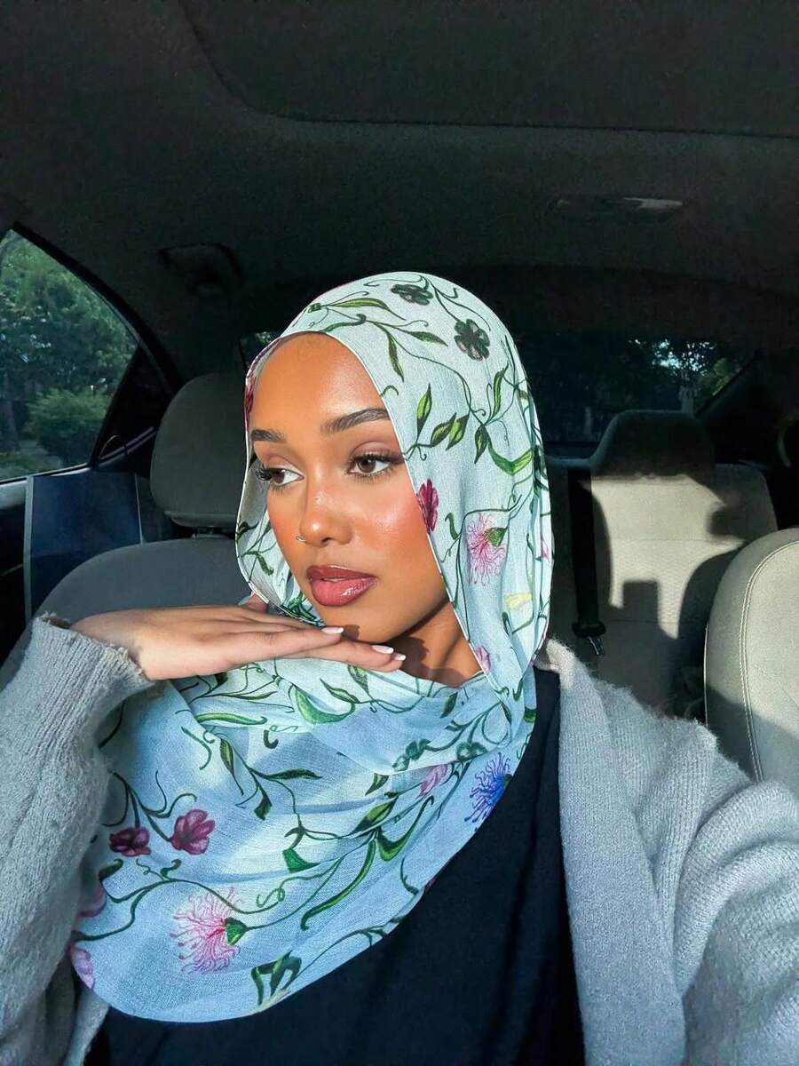 1pc Floral Printed Hijab, Fashionable Elegant Boho Style Scarf For Women, Lightweight Headwrap Suitable For Daily Wear And Abaya For Dress