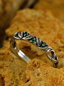 1 套复古情侣哥特式订婚戒指，古董银质分支戒指，男女通用巫师戒指，深色几何指环 - 彩色 - 查看 82