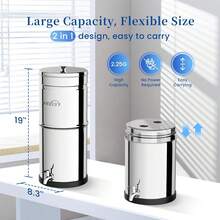 Gravity Water Filter System, 2.25G Berkey Stainless Steel Countertop System Water Purifier, Reduce 99% Chlorine For Home Camping Backpacking RVing, 2 Carbon Filters - Coral Orange - View 8