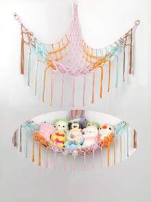 1Pc Homecoming Season Large Plush Toy Net Or Hammock, 55 Inch Toy Hammock, Macaron Plush Storage Corner Hanging Net Rack, Mesh Hammock With Hooks, Bedroom, Living Room Plush Storage Rack, Cotton And Linen Woven Plush Net, Plush Storage Bag, Large Plush Net - Multicolor - View 14