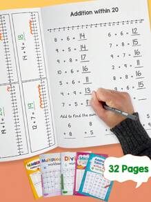 32 Pages Of Basic Math Workbook For Kids, Number Lines For Addition And Subtraction, Addition And Subtraction Within 1000, Mixed Operations, Multiplication And Division Calculation Programs, Preschool Family Education, Kindergarten School Workbook, Cultivate Children's Interest In Learning Mathematics, Improve Learning Ability, Inspire Children's Logical Thinking, Give Children Gifts, School Season Gifts,Back To School