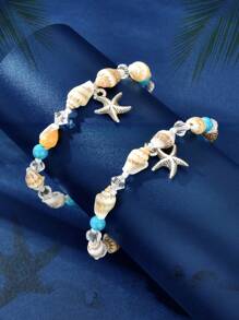 2 Stück Sommer Strand Accessoires handgefertigte Muschelperlen Kette Seestern Charm Fußkettchen Urlaubs Party verstellbarer Fußschmuck