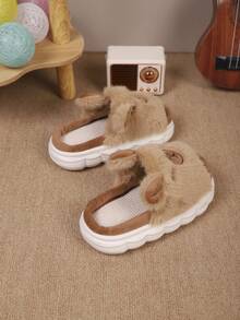 1双儿童卡通可爱加厚保暖毛绒拖鞋，适合男童女童秋冬季室内穿着 - 卡其色 - 查看 5