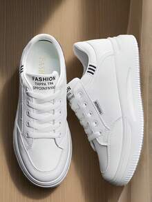 Tenis de Mujer Casuales y Cómodos: Zapatillas Deportivas de PU con Cordones, Suela Antideslizante, Ideales para Fitness, Running y Uso Cotidiano - Blanco - Ver 4