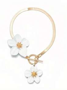 1 pieza Tobillera de mujer con colgante de diseño floral elegante y sencillo pintado en amarillo, apto para vacaciones y fiestas