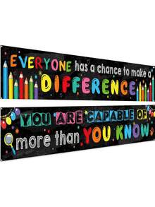 2 包励志教室横幅海报，积极激励横幅，适用于教育装饰海报，户外装饰，励志教育 - 彩色 - 查看 1