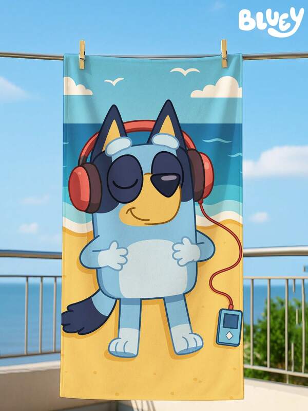 Bluey ‌Bluey Cartoon Print Oversized Beach Towel‌ - Quick Dry Soft Microfiber Lightweight Sandproof Foldable For Swimming, Yoga, Gym, Beach, Travel Activities