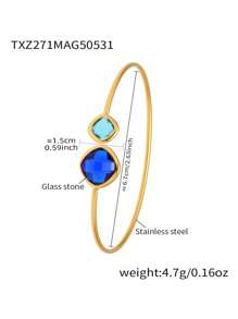 1pc Faceted Czech Glass Bangle Bracelet, Minimalist Luxury Stainless Steel Simple Ring Jewelry Bracelet For Women, Summer Accessories