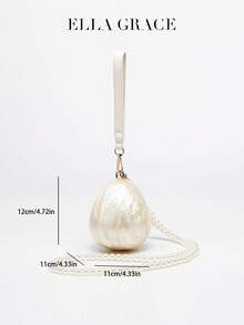 Charming Ivory Acrylic Evening Purse Shaped Like An Egg And A Natural Gemstone - Adorned With Pearl Chains, Boasting Marble Veining And Gem-Like Sparkle. Ideal For Wedding Parties, Other Formal Occasions, Valentine's Day, Year-End Parties And Celebration Banquets. Thoughtful Gift For Special Occasions And Ideal Present For Giving - Beige - View 4