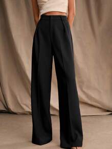 Pantalon droit noir unicolore, élégant et décontracté, idéal pour le bureau et les déplacements. Convient à une utilisation quotidienne, pour le trajet et le bureau.