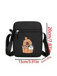 1 件，创意水豚印花黑色迷你斜挎包 - 适合休闲外出的运动包，轻质涤纶衬里，可调节肩带 - 黑色 - 查看 12